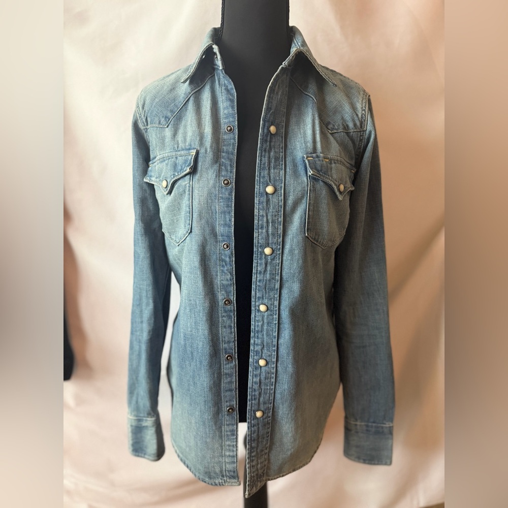 Ralph Lauren Polo denim Jean snap button up western style top sz XS new with tag